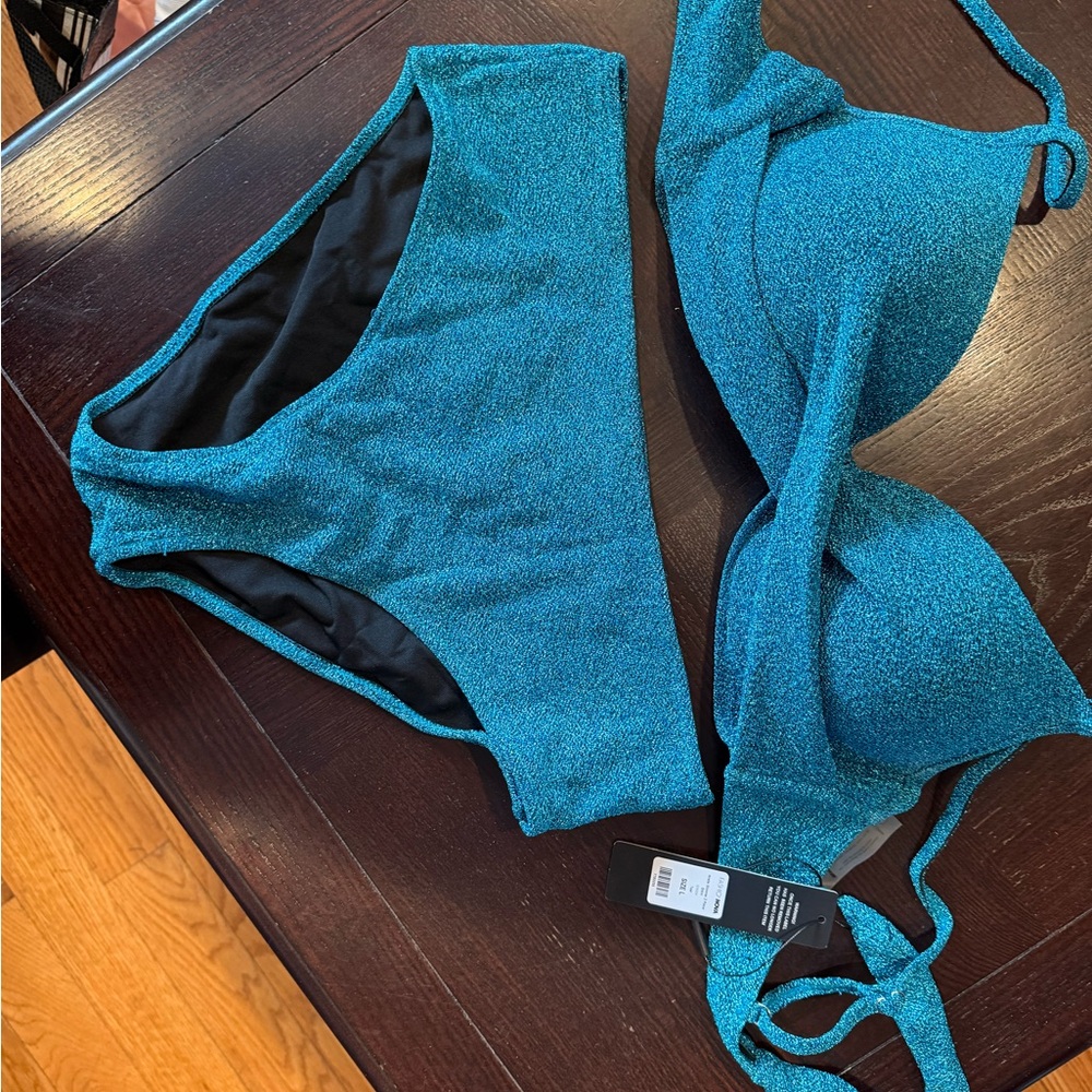 Fashion Nova Shimmer 2 piece Blue Bikini